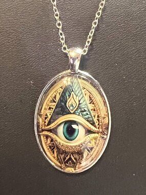 Silvertone "Eye of Providence" Pendant Necklace (237)
